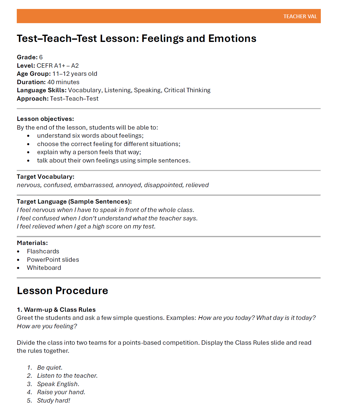 Feelings and Emotions - Grade 6 PowerPoint Lesson (Test-Teach-Test)