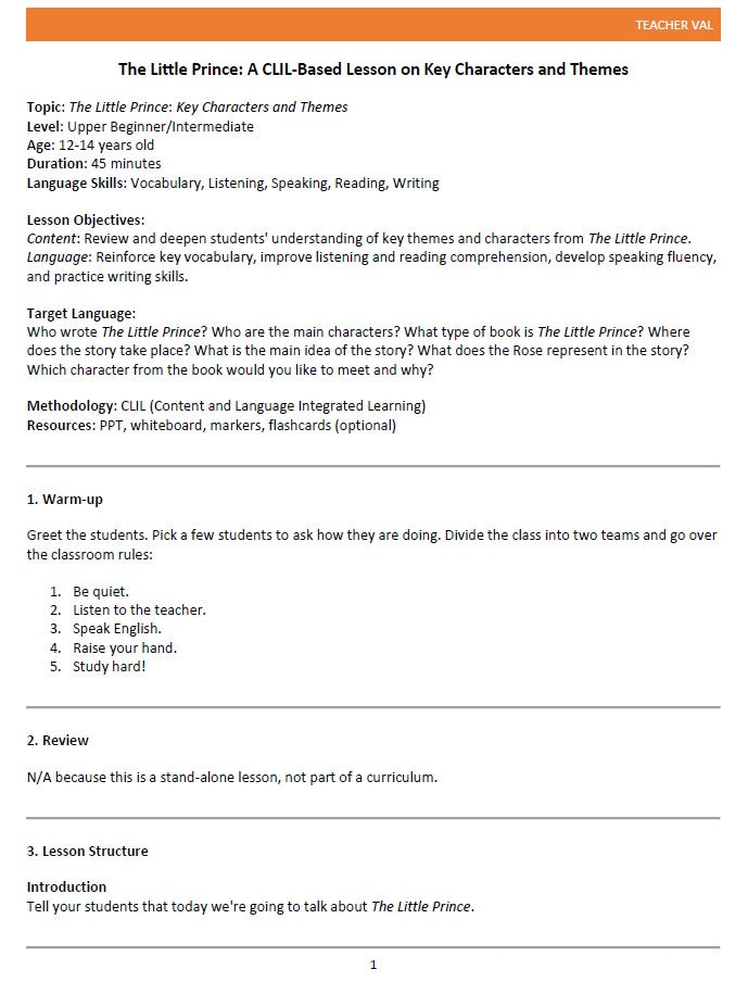 The Little Prince: Key Characters and Themes - Grade 6-7 PowerPoint Lesson