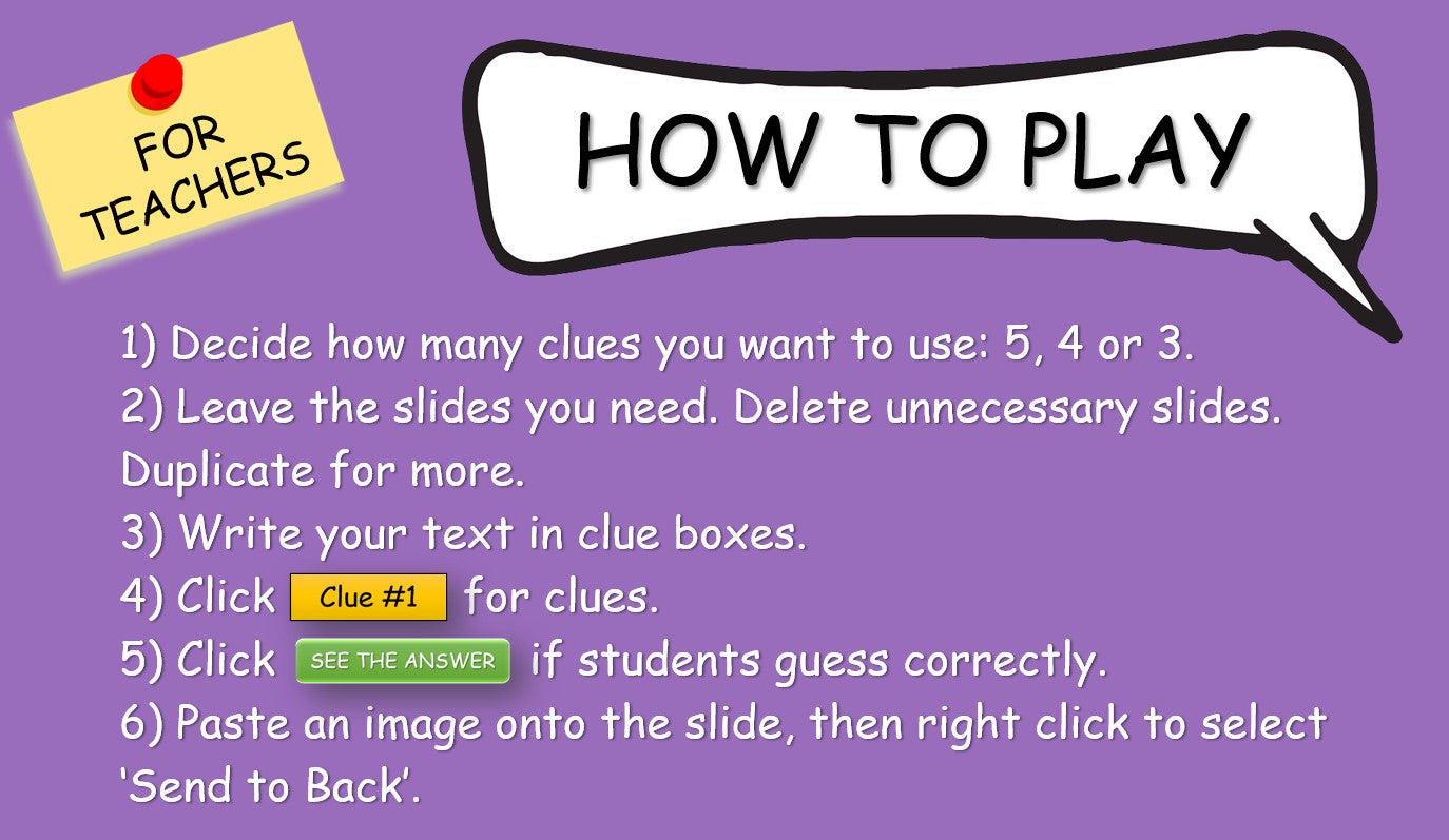 "Give Me a Clue, Please!" - PPT Vocabulary Game Template