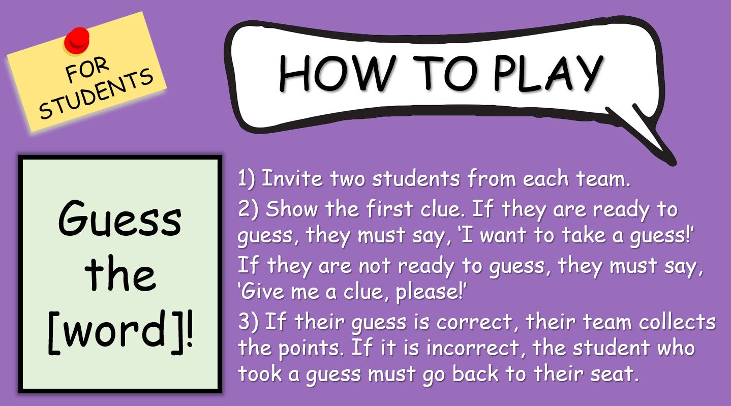 "Give Me a Clue, Please!" - PPT Vocabulary Game Template