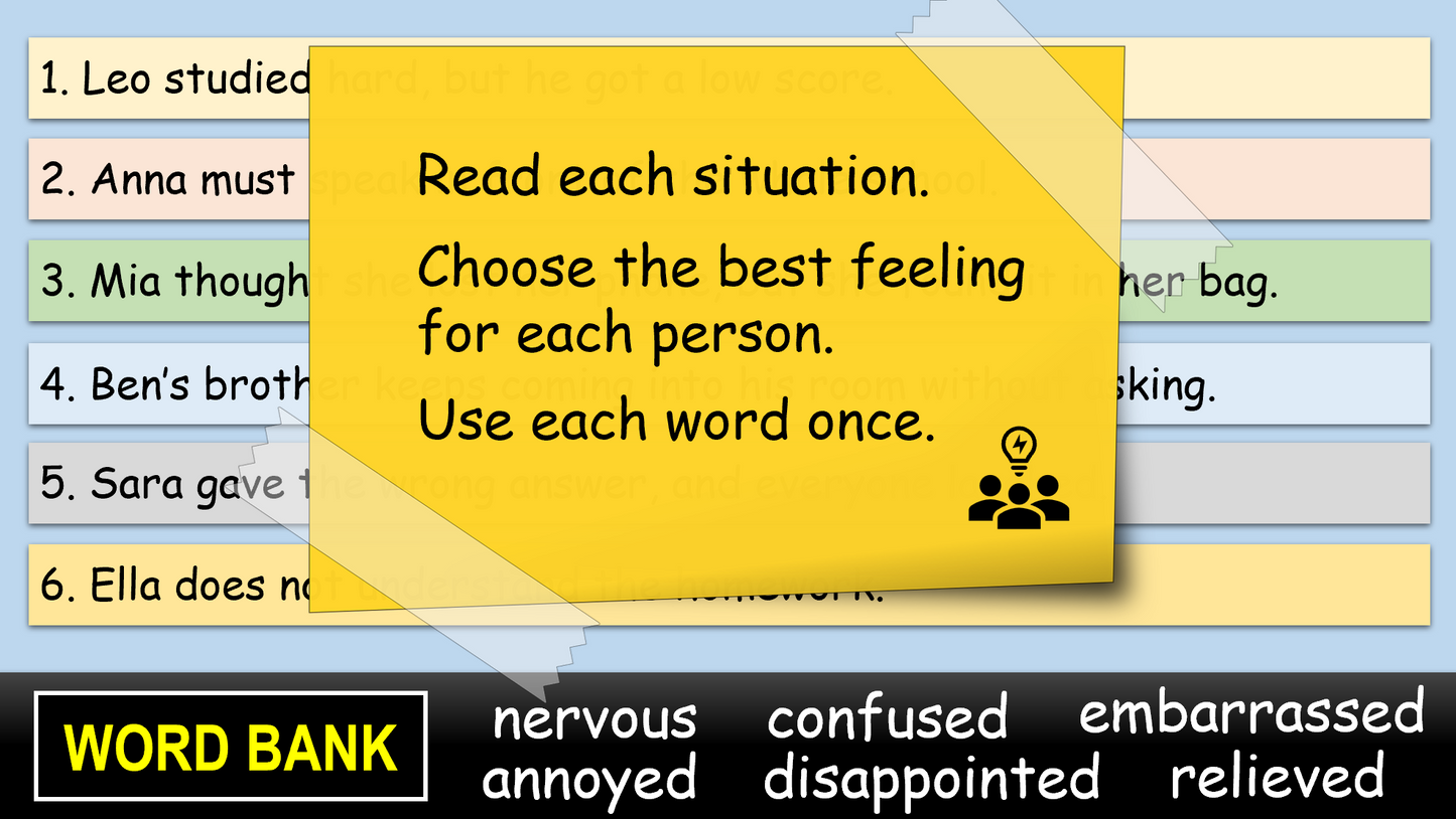 Feelings and Emotions - Grade 6 PowerPoint Lesson (Test-Teach-Test)