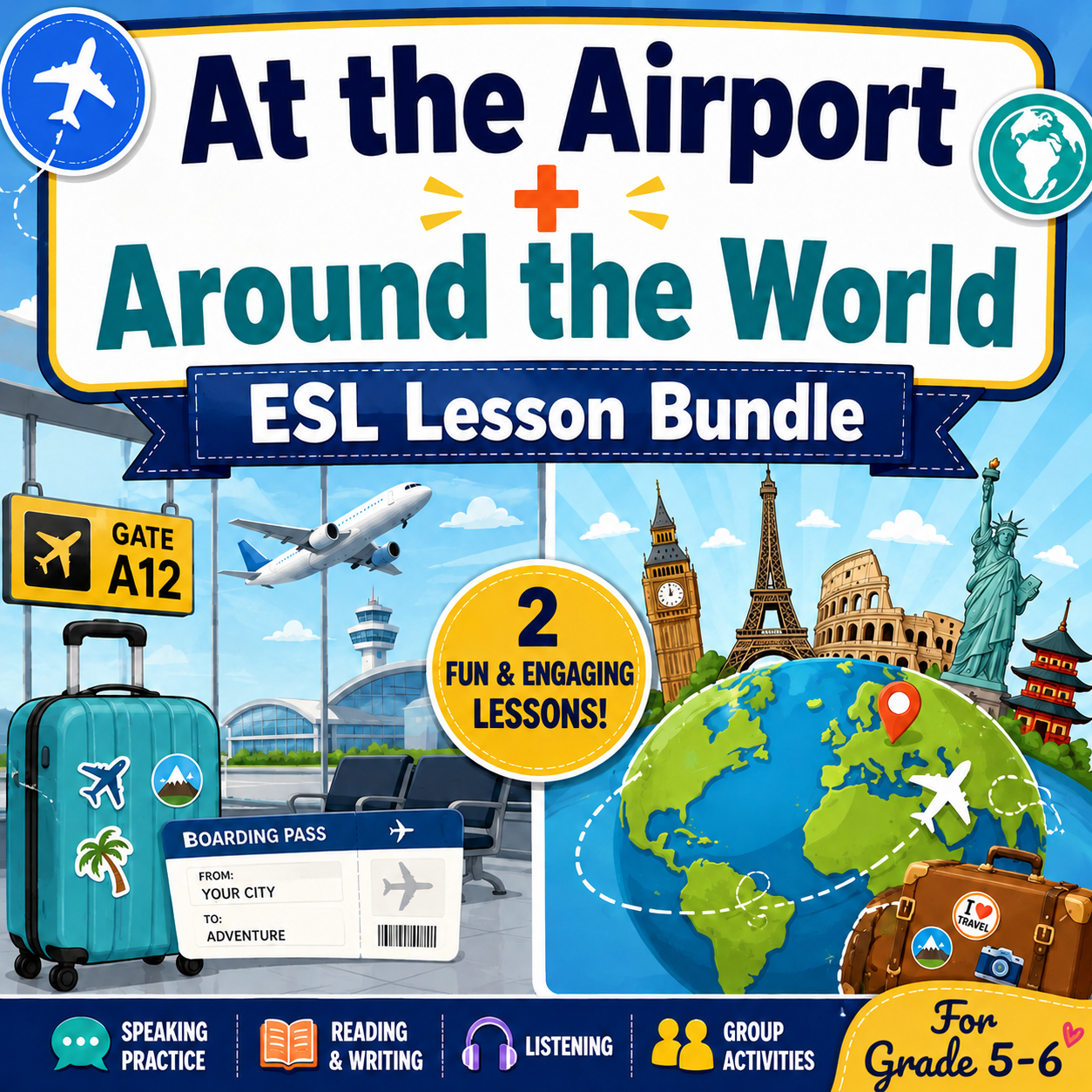 At the Airport + Around the World - ESL PowerPoint Lesson Bundle (Save €2)