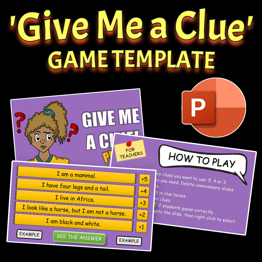 "Give Me a Clue, Please!" - PPT Vocabulary Game Template