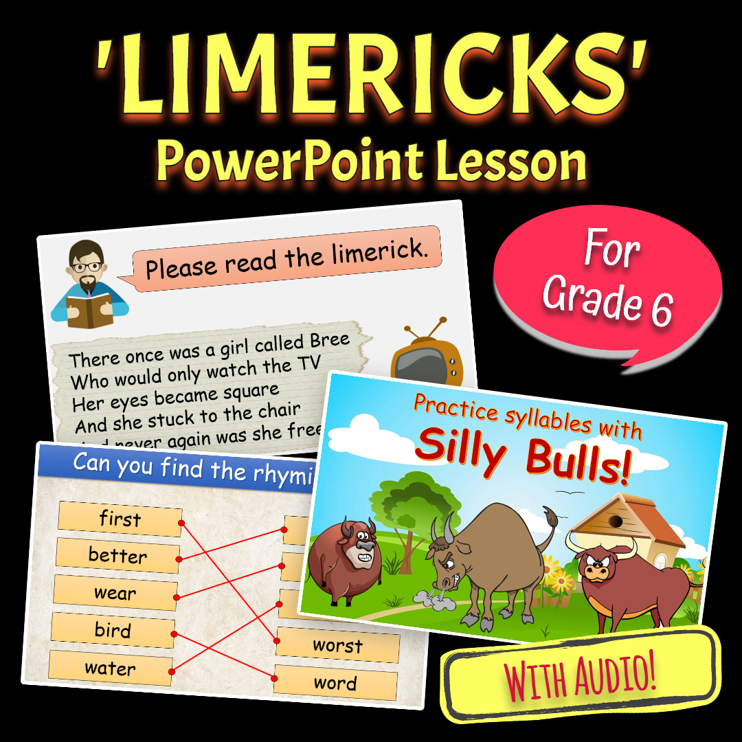 Limerick Lesson Limericks - Grade 6 PowerPoint Lesson with Audio – Teacher Val
