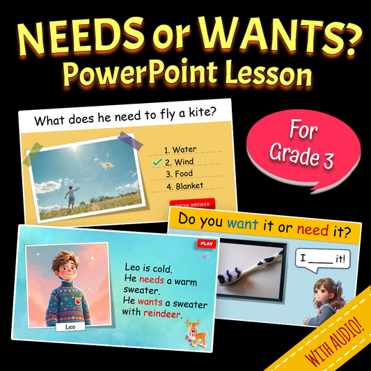 Needs or Wants? - Grade 3 PowerPoint Lesson with Audio